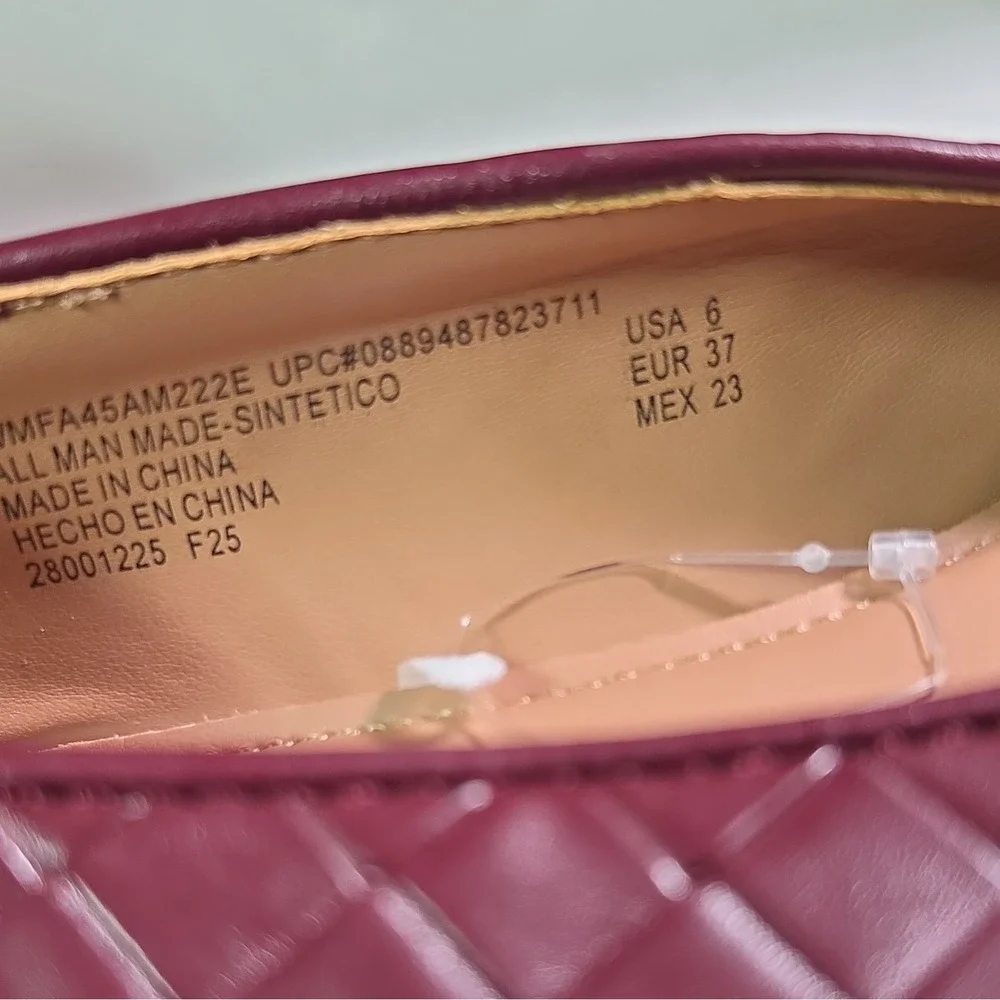 ASSEMBLY Women's Burgundy Synthetic Quilted Slip-On Ballet Flats Round Toe 6